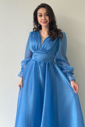 لباس مجلسی و فارغ التحصیلی آبی زنانه توری zks grup tekstil - کد 917832500