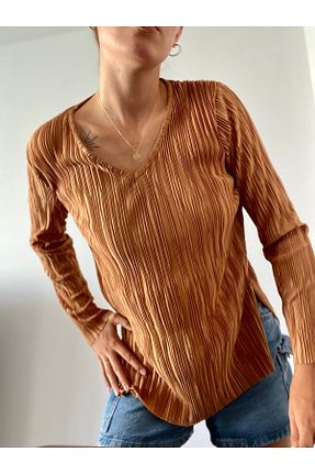 بلوز قهوه ای زنانه ساده Centeno - کد 847283458