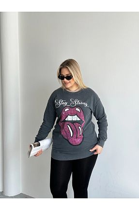 سوئیشرت سایز بزرگ طوسی زنانه سایز بزرگ Stil Diva - کد 850062592