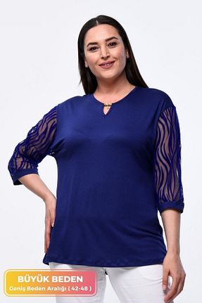 بلوز سایز بزرگ آبی زنانه سایز بزرگ tarzımsüper - کد 682128939