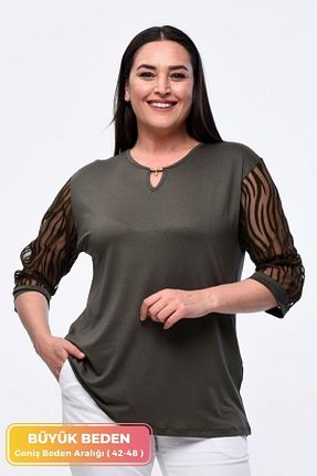 بلوز سایز بزرگ خاکی زنانه سایز بزرگ tarzımsüper - کد 682059150