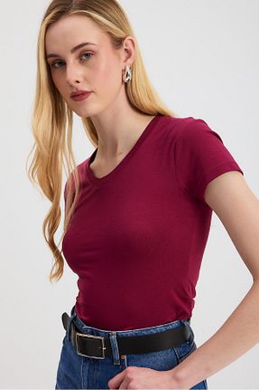 تیشرت زرشکی زنانه رگولار Rays - کد 898819636
