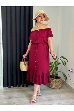 لباس سایز بزرگ زرشکی زنانه ویسکون MODA - کد 921624781