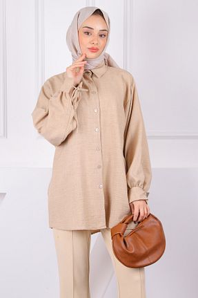 تونیک حجاب بژ زنانه مخلوط پلی استر İmajButik - کد 918373170