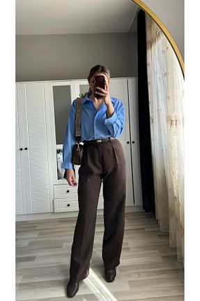 شلوار پارچه ای قهوه ای زنانه فاق بلند ensbutik - کد 918231086