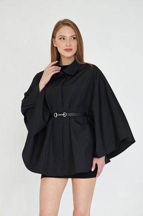پانچو مشکی زنانه مخلوط ویسکون SevdeUgur - کد 919854434