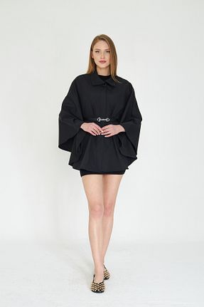 پانچو مشکی زنانه مخلوط ویسکون SevdeUgur - کد 919854434