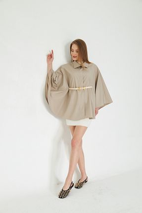 پانچو بژ زنانه مخلوط ویسکون SevdeUgur - کد 919856119