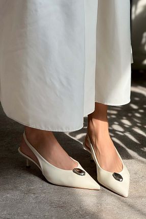 کفش پاشنه بلند کلاسیک بژ زنانه چرم مصنوعی NİŞANTAŞI SHOES - کد 917810102