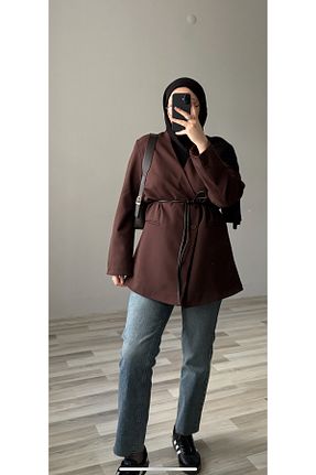 کت بلیزر قهوه ای زنانه پارچه Bd - کد 919908219