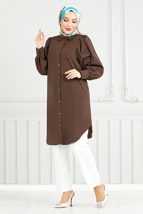 تونیک حجاب قهوه ای بافتنی ModaMerve - کد 919915019