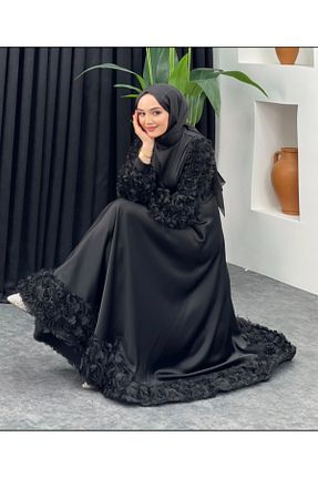 لباس مجلسی حجاب مشکی زنانه یقه دوچرخه GÜZELLER - کد 906566111