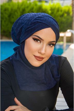 مایو حجاب سرمه ای زنانه ساده Aişe Tesettür - کد 840434031