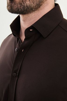 پیراهن قهوه ای مردانه اسلیم فیت Mcr - کد 919960959