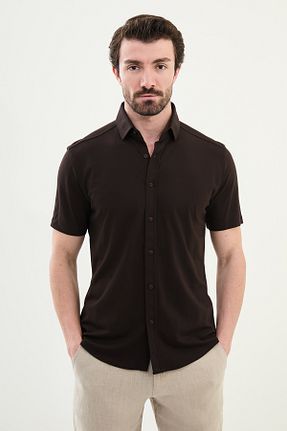 پیراهن قهوه ای مردانه اسلیم فیت Mcr - کد 919960959