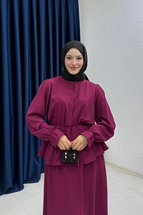 ست بالاتنه و پائین تنه زرشکی زنانه بافتنی lurex moda - کد 919957907