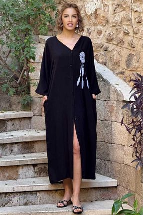 لباس سایز بزرگ مشکی زنانه %100 پنبه Nevin Kaya Moda - کد 919979944