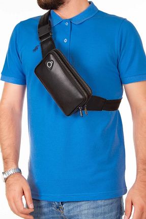 کیف دوشی مشکی مردانه چرم خالص Newish Polo - کد 920007050