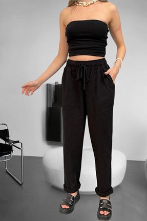 شلوار مشکی زنانه کتان BİRBEYSTORE - کد 920003179