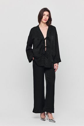 ست بالاتنه و پائین تنه مشکی زنانه بافتنی OQQA - کد 920037097