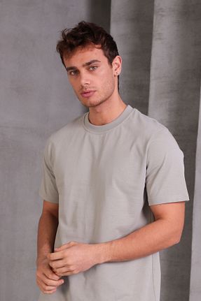 تیشرت طوسی مردانه یقه دوچرخه COTTONLAB - کد 901659535