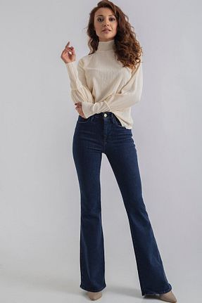 شلوار جین آبی زنانه پاچه اسپانیولی Pubi - کد 820028915