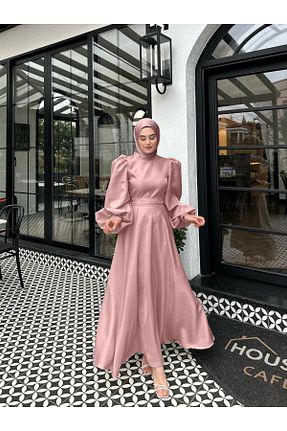 لباس مجلسی حجاب صورتی زنانه یقه ایستاده By Atelier - کد 917382989