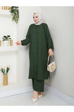 ست بالاتنه و پائین تنه سایز بزرگ سبز زنانه کش دار kaes giyim - کد 921117070