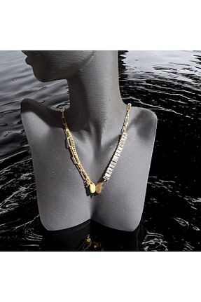 گردنبند استیل ( فولاد ) طلائی زنانه استیل (فولاد) 316 çelik - کد 766551368