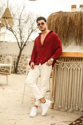 پیراهن زرشکی مردانه اسلیم فیت LEYEL Moda - کد 920145814
