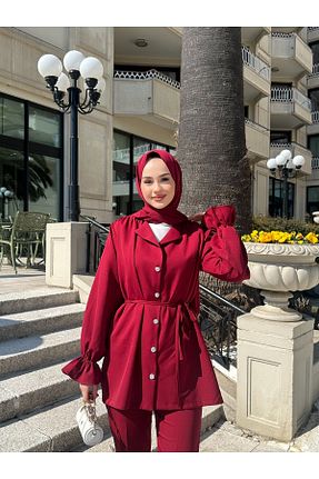 ست بالاتنه و پائین تنه حجاب زرشکی زنانه رگولار SSDESİNG - کد 920150846
