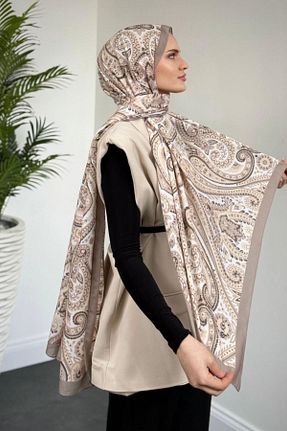 روسری قهوه ای ساده MERVEN AKYÜZ - کد 920159506