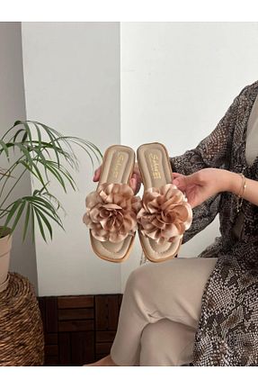 دمپائی بژ زنانه چرم مصنوعی Behtah Kundura - کد 920284341