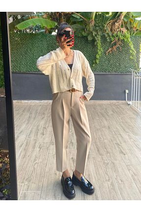 شلوار پارچه ای بژ زنانه بلند SGN - کد 920303606