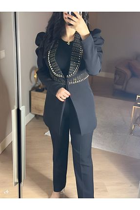 ست بالاتنه و پائین تنه مشکی زنانه بافتنی NHMODA - کد 920320788