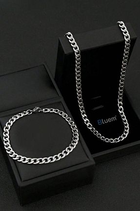 گردنبند استیل ( فولاد ) طوسی مردانه استیل ضد زنگ Bluem - کد 920361541