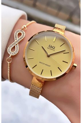 ساعت مچی طلائی زنانه 36-40 میلی متر Q&Q - کد 921283047