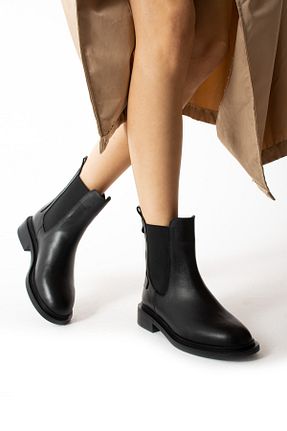 بوت / نیم بوت مشکی زنانه چرم خالص walviss - کد 872895424