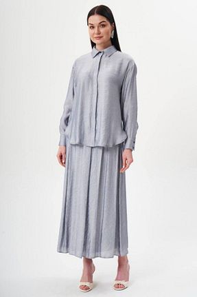 ست بالاتنه و پائین تنه حجاب طوسی زنانه کلوش Jupe - کد 920520881
