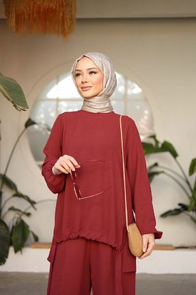 ست بالاتنه و پائین تنه حجاب زرشکی اورسایز Lamazi Veil - کد 920523776