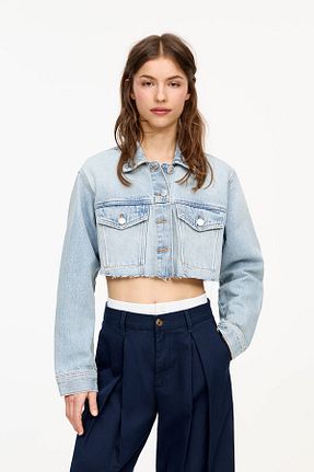 کت آبی زنانه کراپ Pull & Bear - کد 920522083