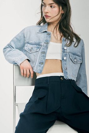 کت آبی زنانه کراپ Pull & Bear - کد 920522083