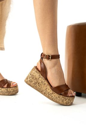 صندل قهوه ای زنانه پاشنه پلتفرم Gökçe Shoes - کد 920524664