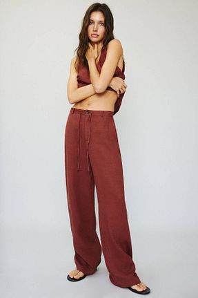 شلوار قرمز زنانه کتان Pull & Bear - کد 920532924