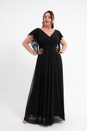 لباس مجلسی سایز بزرگ مشکی زنانه یقه هفت Lafaba - کد 920533334