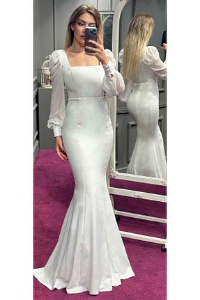 لباس مجلسی و فارغ التحصیلی سفید زنانه کرپ Abiyeniall - کد 672430427