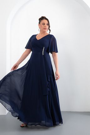 لباس مجلسی سایز بزرگ سرمه ای زنانه یقه هفت Lafaba - کد 920533304