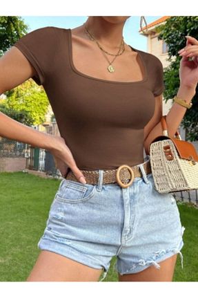 بادی قهوه ای زنانه یقه مربعی KHAB PREMİUM - کد 920533234