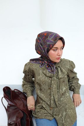 روسری قهوه ای %100 پنبه Silk Home - کد 906190402