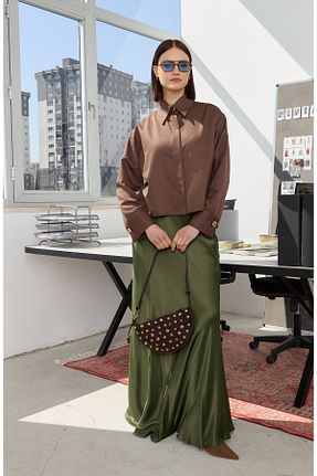 دامن خاکی زنانه ساتن Fatma Atasoy - کد 920544248